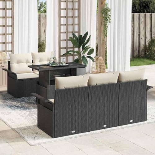 6-TLG. Garten-Sofagarnitur mit Kissen Schwarz Poly Rattan, Modulares Gartenmöbel-Set für Balkon Terrasse und Café3348193 6-TLG. Garten-Sofagarnitur mit Kissen Schwarz Poly Rattan, Modulares Gartenmöbel-Set für Balkon Terrasse und Café3348193 von Swpsd