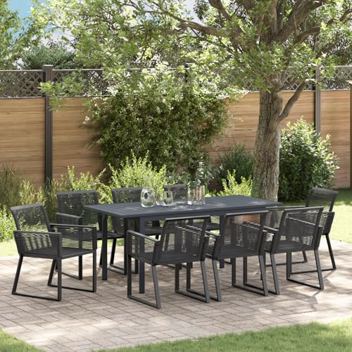 6-teiliges Garten Essgruppe aus schwarzem Stahl und Poly-Rattan, Gartentisch Stühlen Gartenmöbel Set for Outdoor Essbereich Balkon Café3378821 von Swpsd