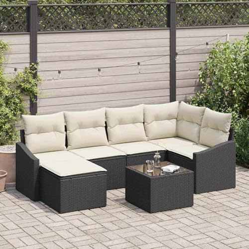 6-teiliges Garten Essgruppe mit Kissen Braun Poly Rattan, Gartentisch Stühlen Gartenmöbel Set for Outdoor Essbereich Balkon Café3355466 von Swpsd