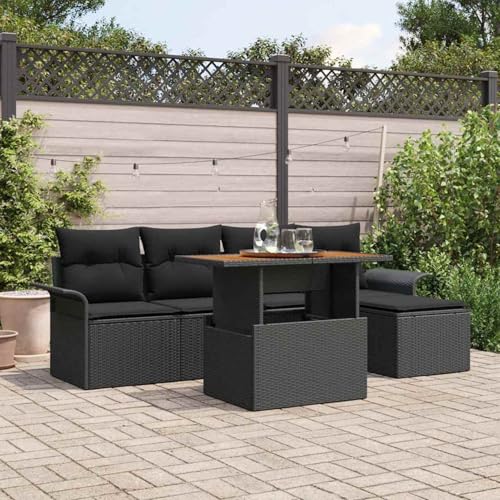 6-teiliges Garten-Essset mit Kissen Schwarz Poly Rattan Akazie, Gartentisch Stühlen Gartenmöbel Set for Outdoor Essbereich Balkon Café3349323 6-teiliges Garten-Essset mit Kissen Schwarz Poly Rattan Akazie, Gartentisch Stühlen Gartenmöbel Set for Outdoor Essbereich Balkon Café3349323 von Swpsd