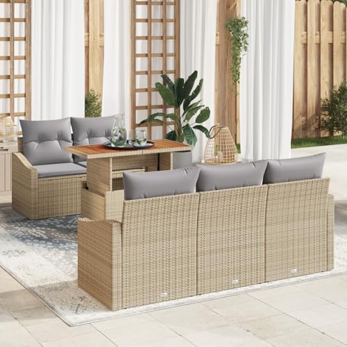 6-teiliges Garten-Esstisch Set mit Kissen Beige Poly Rattan Akazie, Gartentisch Stühlen Gartenmöbel Set for Outdoor Essbereich Balkon Café3349776 6-teiliges Garten-Esstisch Set mit Kissen Beige Poly Rattan Akazie, Gartentisch Stühlen Gartenmöbel Set for Outdoor Essbereich Balkon Café3349776 von Swpsd