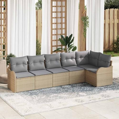 6-teiliges Garten Sofa Set mit Kissen Beige Poly Rattan, 2-Sitzer Garten Sofa mit Kissen Beige Poly Rattan, Modulares Gartenmöbel-Set für Balkon Terrasse und Café3345720 6-teiliges Garten Sofa Set mit Kissen Beige Poly Rattan, 2-Sitzer Garten Sofa mit Kissen Beige Poly Rattan, Modulares Gartenmöbel-Set für Balkon Terrasse und Café3345720 von Swpsd