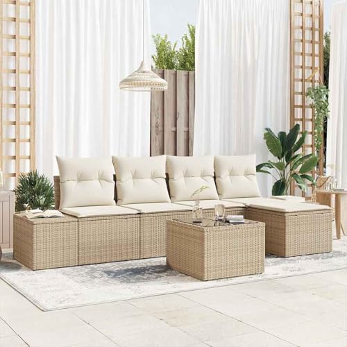 6-teiliges Garten Sofa Set mit Kissen Braun Poly Rattan, Modulares Gartenmöbel-Set für Balkon Terrasse und Café3347031 6-teiliges Garten Sofa Set mit Kissen Braun Poly Rattan, Modulares Gartenmöbel-Set für Balkon Terrasse und Café3347031 von Swpsd