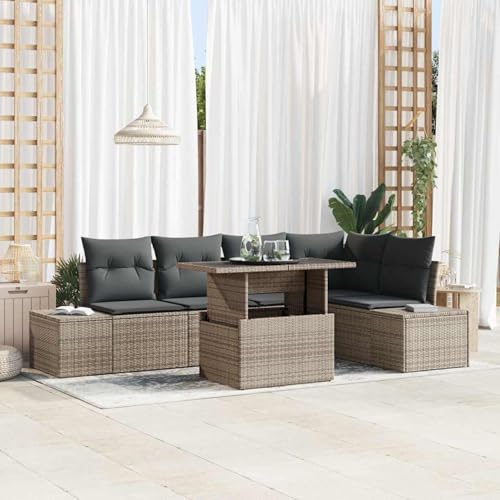 6-teiliges Garten Sofa Set mit Kissen Grau Poly Rattan, Modulares Gartenmöbel-Set für Balkon Terrasse und Café3349185 von Swpsd