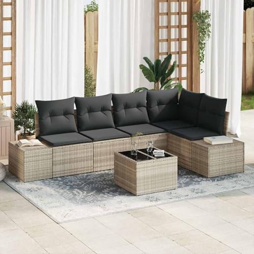 6-teiliges Garten Sofa Set mit Kissen Grau Poly Rattan, Modulares Gartenmöbel-Set für Balkon Terrasse und Café3355741 von Swpsd