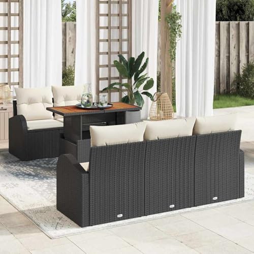 6-teiliges Garten Sofa Set mit Kissen Schwarz Poly Rattan, 2-Sitzer Garten-Sofa mit Stauraum, Modulares Gartenmöbel-Set für Balkon Terrasse und Café von Swpsd