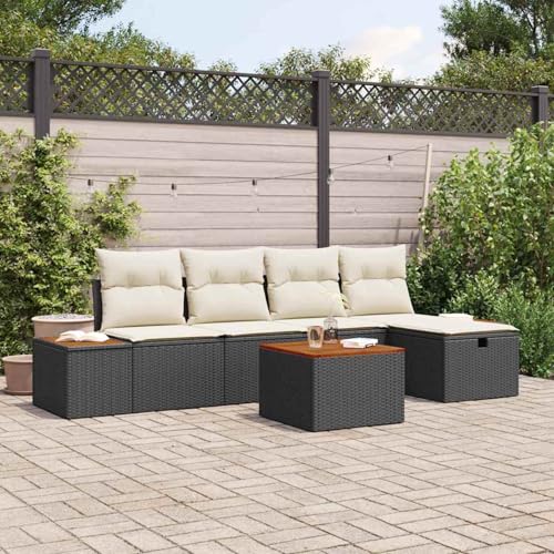 6-teiliges Garten-Sofa-Set mit Kissen Schwarz Poly-Rattan, Modulares Gartenmöbel-Set für Balkon Terrasse und Café3359624 von Swpsd