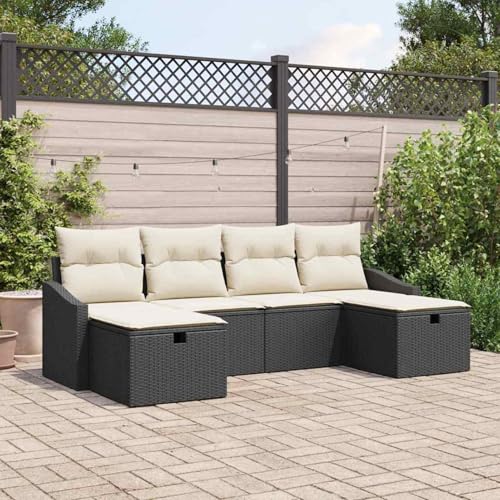 6-teiliges Garten-Sofa-Set mit Kissen Schwarz Poly-Rattan, Modulares Gartenmöbel-Set für Balkon Terrasse und Café3360648 von Swpsd