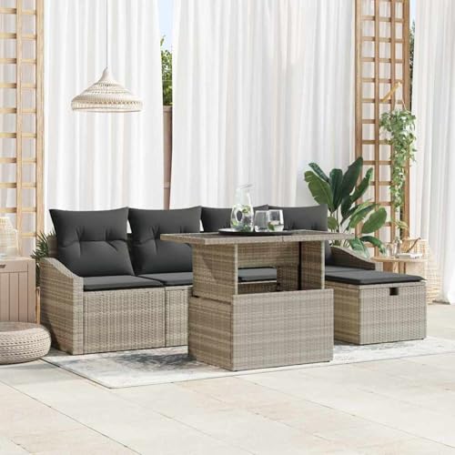 6-teiliges Garten Sofa Set mit Kissen in Hellgrau Poly Rattan, Modulares Gartenmöbel-Set für Balkon Terrasse und Café3361161 6-teiliges Garten Sofa Set mit Kissen in Hellgrau Poly Rattan, Modulares Gartenmöbel-Set für Balkon Terrasse und Café3361161 von Swpsd