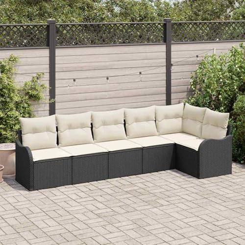 6-teiliges Garten Sofa Set mit Kissen schwarz Poly Rattan, 2-Sitzer Garten Sofa mit Stauraum, Modulares Gartenmöbel-Set für Balkon Terrasse und Café von Swpsd