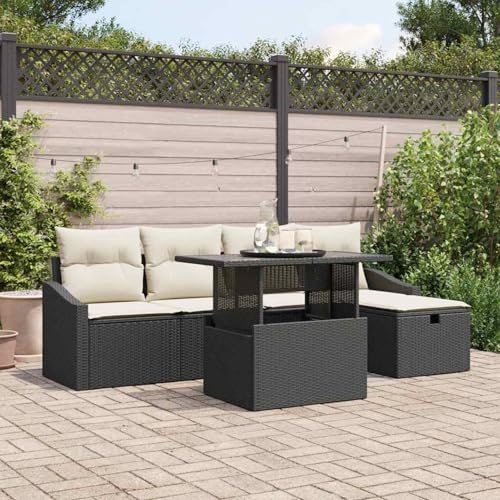 6-teiliges Garten-Sofaset mit Kissen in Schwarz Poly-Rattan, Modulares Gartenmöbel-Set für Balkon Terrasse und Café3361156 6-teiliges Garten-Sofaset mit Kissen in Schwarz Poly-Rattan, Modulares Gartenmöbel-Set für Balkon Terrasse und Café3361156 von Swpsd