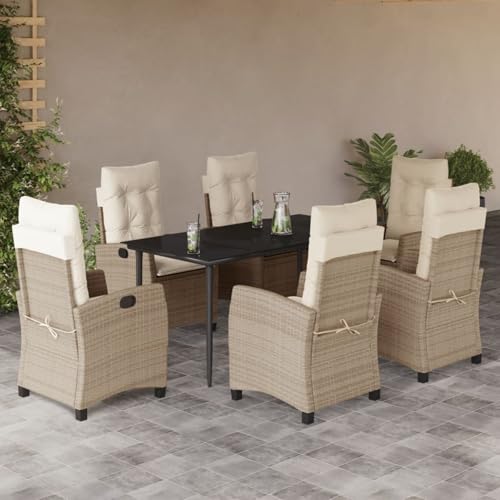 7-TLG. Garten-Essgruppe mit Kissen Beige Poly Rattan, Gartentisch Stühlen Gartenmöbel Set for Outdoor Essbereich Balkon Café3212808 7-TLG. Garten-Essgruppe mit Kissen Beige Poly Rattan, Gartentisch Stühlen Gartenmöbel Set for Outdoor Essbereich Balkon Café3212808 von Swpsd