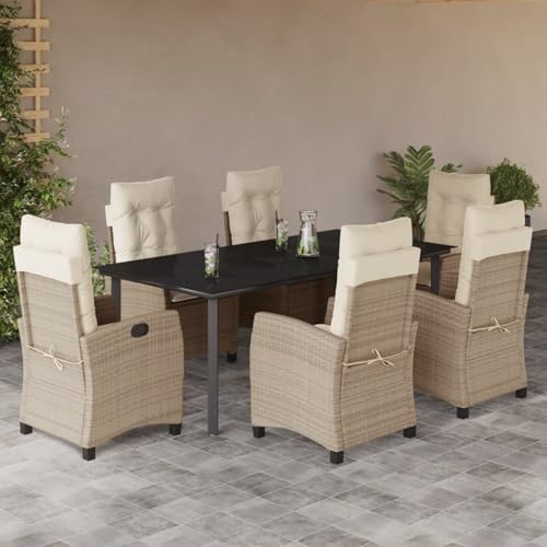 7-TLG. Garten-Essgruppe mit Kissen Beige Poly Rattan, Gartentisch Stühlen Gartenmöbel Set for Outdoor Essbereich Balkon Café3212818 7-TLG. Garten-Essgruppe mit Kissen Beige Poly Rattan, Gartentisch Stühlen Gartenmöbel Set for Outdoor Essbereich Balkon Café3212818 von Swpsd
