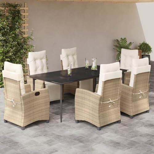 7-TLG. Garten-Essgruppe mit Kissen Beige Poly Rattan, Gartentisch Stühlen Gartenmöbel Set for Outdoor Essbereich Balkon Café3213007 7-TLG. Garten-Essgruppe mit Kissen Beige Poly Rattan, Gartentisch Stühlen Gartenmöbel Set for Outdoor Essbereich Balkon Café3213007 von Swpsd