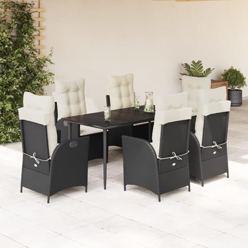 7-TLG. Garten-Essgruppe mit Kissen Schwarz Poly Rattan, Gartentisch Stühlen Gartenmöbel Set for Outdoor Essbereich Balkon Café3213159 7-TLG. Garten-Essgruppe mit Kissen Schwarz Poly Rattan, Gartentisch Stühlen Gartenmöbel Set for Outdoor Essbereich Balkon Café3213159 von Swpsd