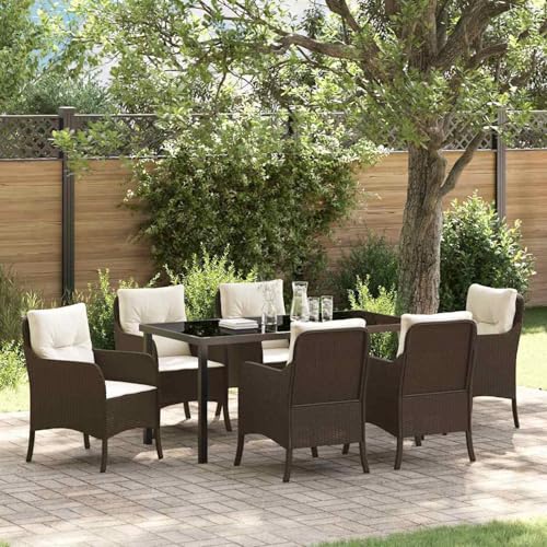 7-teiliges Garten-Essenset mit Kissen Braun Poly Rattan, Gartentisch Stühlen Gartenmöbel Set for Outdoor Essbereich Balkon Café3380159 7-teiliges Garten-Essenset mit Kissen Braun Poly Rattan, Gartentisch Stühlen Gartenmöbel Set for Outdoor Essbereich Balkon Café3380159 von Swpsd