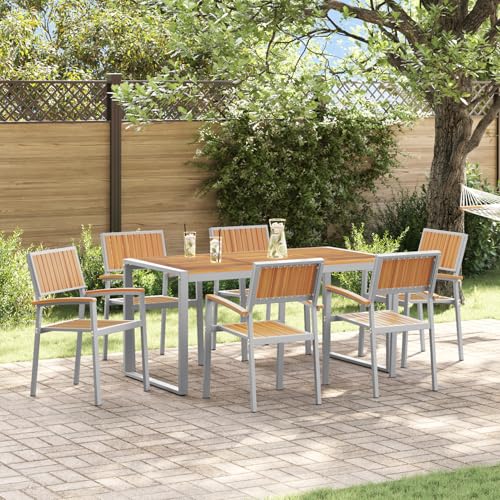 7-teiliges Garten-Essset aus massiver Akazie und Metall, Gartentisch Stühlen Gartenmöbel Set for Outdoor Essbereich Balkon Café3284370 von Swpsd