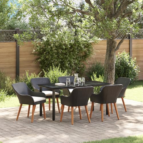7-teiliges Garten Esstisch Set Schwarzes Poly Rattan, Gartentisch Stühlen Gartenmöbel Set for Outdoor Essbereich Balkon Café3261674 von Swpsd