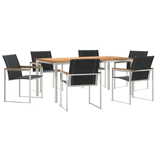 7-teiliges Garten Esstisch Set aus massivem Akazienholz, Gartentisch Stühlen Gartenmöbel Set for Outdoor Essbereich Balkon Café3334818 von Swpsd