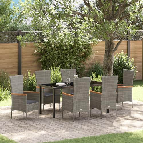 7-teiliges Garten Esstisch Set mit Kissen Grau Poly Rattan, Gartentisch Stühlen Gartenmöbel Set for Outdoor Essbereich Balkon Café3379433 7-teiliges Garten Esstisch Set mit Kissen Grau Poly Rattan, Gartentisch Stühlen Gartenmöbel Set for Outdoor Essbereich Balkon Café3379433 von Swpsd