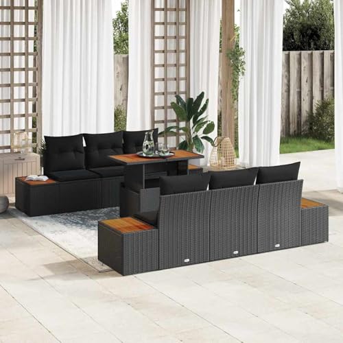 7-teiliges Garten Esstisch Set mit Kissen Schwarz Poly Rattan Akazie, Gartentisch Stühlen Gartenmöbel Set for Outdoor Essbereich Balkon Café3350030 7-teiliges Garten Esstisch Set mit Kissen Schwarz Poly Rattan Akazie, Gartentisch Stühlen Gartenmöbel Set for Outdoor Essbereich Balkon Café3350030 von Swpsd
