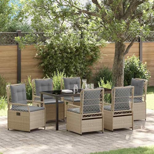 7-teiliges Garten-Esszimmer-Set Beige Poly-Rattan, Gartentisch Stühlen Gartenmöbel Set for Outdoor Essbereich Balkon Café3381006 von Swpsd