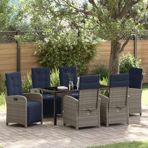 7-teiliges Garten-Esszimmer-Set aus grauem Poly-Rattan, Gartentisch Stühlen Gartenmöbel Set for Outdoor Essbereich Balkon Café3380362 7-teiliges Garten-Esszimmer-Set aus grauem Poly-Rattan, Gartentisch Stühlen Gartenmöbel Set for Outdoor Essbereich Balkon Café3380362 von Swpsd