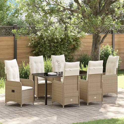 7-teiliges Garten-Esszimmer-Set mit Kissen Beige Poly Rattan, Gartentisch Stühlen Gartenmöbel Set for Outdoor Essbereich Balkon Café3379657 7-teiliges Garten-Esszimmer-Set mit Kissen Beige Poly Rattan, Gartentisch Stühlen Gartenmöbel Set for Outdoor Essbereich Balkon Café3379657 von Swpsd