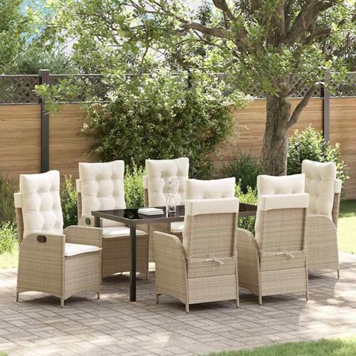 7-teiliges Garten-Esszimmer-Set mit Kissen Beige Poly Rattan, Gartentisch Stühlen Gartenmöbel Set for Outdoor Essbereich Balkon Café3380509 7-teiliges Garten-Esszimmer-Set mit Kissen Beige Poly Rattan, Gartentisch Stühlen Gartenmöbel Set for Outdoor Essbereich Balkon Café3380509 von Swpsd