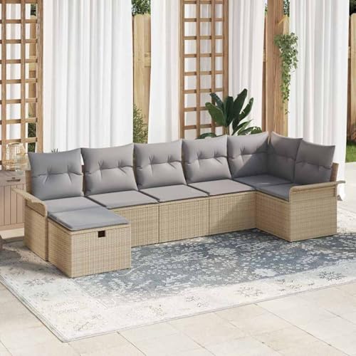7-teiliges Garten Sofa Set mit Kissen Beige Poly Rattan, Modulares Gartenmöbel-Set für Balkon Terrasse und Café3358899 von Swpsd