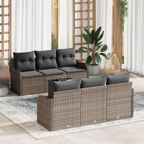 7-teiliges Garten Sofa Set mit Kissen Grau Poly Rattan, Modulares Gartenmöbel-Set für Balkon Terrasse und Café3345589 von Swpsd