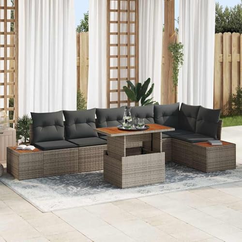 7-teiliges Garten Sofa Set mit Kissen Graues Poly Rattan, Modulares Gartenmöbel-Set für Balkon Terrasse und Café3358813 von Swpsd