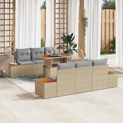 7-teiliges Gartenmöbelset mit Kissen Beige Poly Rattan, Gartentisch Stühlen Gartenmöbel Set for Outdoor Essbereich Balkon Café3358769 7-teiliges Gartenmöbelset mit Kissen Beige Poly Rattan, Gartentisch Stühlen Gartenmöbel Set for Outdoor Essbereich Balkon Café3358769 von Swpsd
