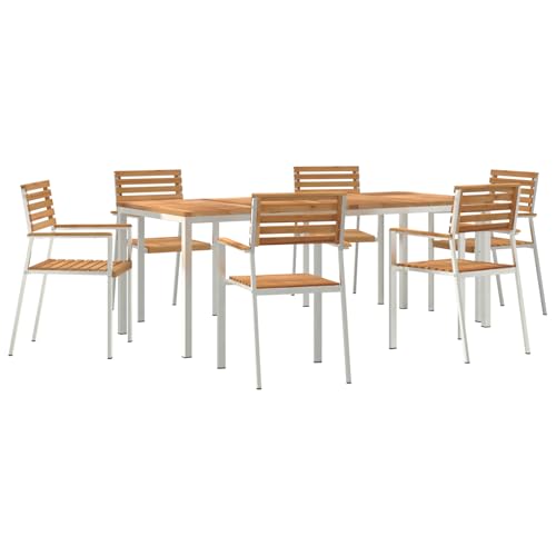 7-teiliges Gartentischset aus massivem Holz Teak, Gartentisch Stühlen Gartenmöbel Set for Outdoor Essbereich Balkon Café3334787 von Swpsd