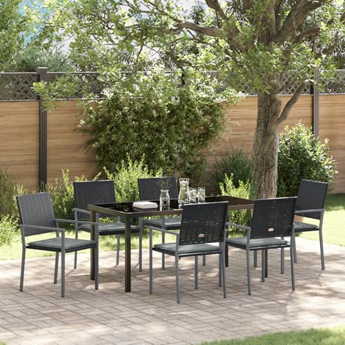 7-teiliges Gartentischset mit Kissen Schwarz Poly Rattan, Gartentisch Stühlen Gartenmöbel Set for Outdoor Essbereich Balkon Café3379076 7-teiliges Gartentischset mit Kissen Schwarz Poly Rattan, Gartentisch Stühlen Gartenmöbel Set for Outdoor Essbereich Balkon Café3379076 von Swpsd
