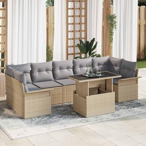8-Teiliges Garten Sofa Set mit Kissen Beiger Poly Rattan, Lounge Möbel Gartenmöbel-Set für Balkon Terrasse und Café3348236 von Swpsd
