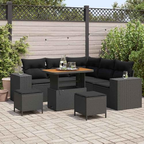 8-Teiliges Garten Sofa Set mit Kissen Schwarz, 3-Teiliges Garten Esszimmer Set mit Kissen Schwarz, Modulares Gartenmöbel-Set für Balkon Terrasse und Café von Swpsd