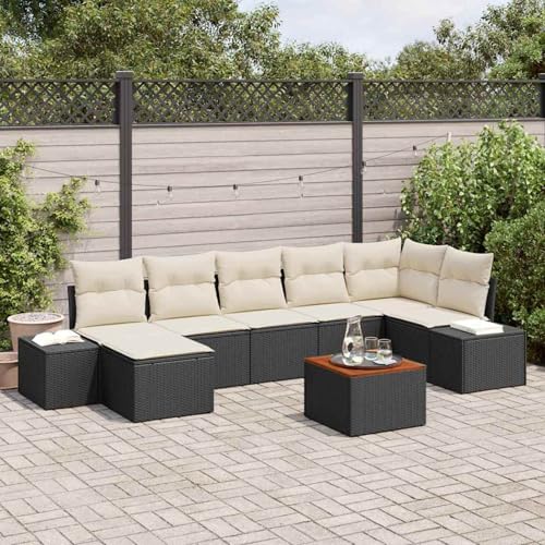 8-teilige Garten Sofa Set mit Kissen Schwarz Poly Rattan Akazie, Modulares Gartenmöbel-Set für Balkon Terrasse und Café3356654 8-teilige Garten Sofa Set mit Kissen Schwarz Poly Rattan Akazie, Modulares Gartenmöbel-Set für Balkon Terrasse und Café3356654 von Swpsd