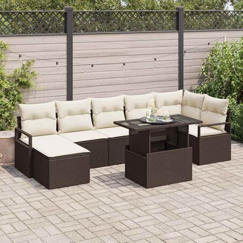 8-teiliger Garten Sofa Set mit Kissen Braun Poly Rattan, Modulares Gartenmöbel-Set für Balkon Terrasse und Café3348864 von Swpsd