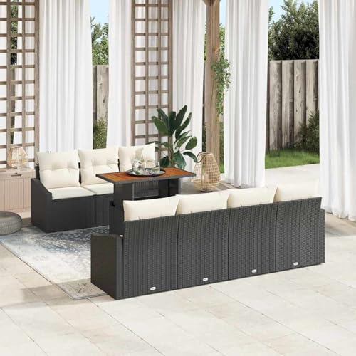 8-teiliges Garten Essgruppe mit Kissen Schwarz Poly Rattan Akazie, Modulares Gartenmöbel-Set für Balkon Terrasse und Café3349795 8-teiliges Garten Essgruppe mit Kissen Schwarz Poly Rattan Akazie, Modulares Gartenmöbel-Set für Balkon Terrasse und Café3349795 von Swpsd
