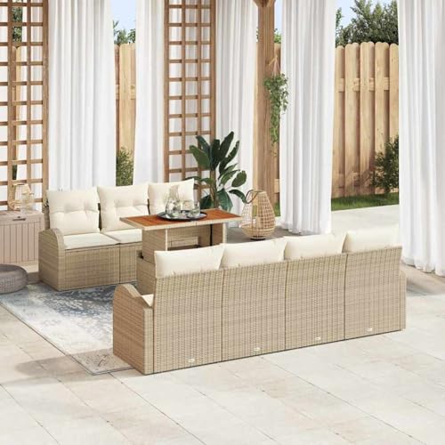 8-teiliges Garten-Essgruppen-Set mit Kissen Beige Poly Rattan Akazie, Gartentisch Stühlen Gartenmöbel Set for Outdoor Essbereich Balkon Café3349546 8-teiliges Garten-Essgruppen-Set mit Kissen Beige Poly Rattan Akazie, Gartentisch Stühlen Gartenmöbel Set for Outdoor Essbereich Balkon Café3349546 von Swpsd