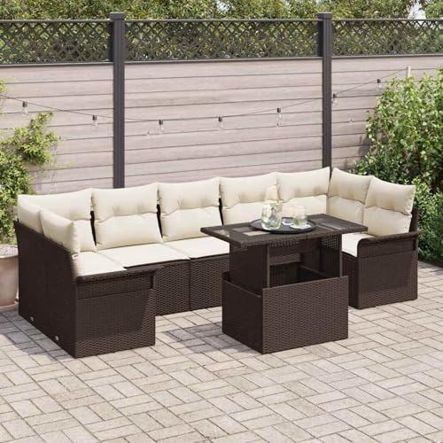 8-teiliges Garten Sofa Set mit Kissen Braun Poly Rattan, Lounge Möbel Gartenmöbel-Set für Balkon Terrasse und Café3348234 von Swpsd