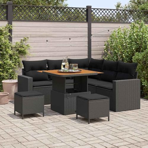 8-teiliges Garten Sofa Set mit Kissen Schwarz, 3-teiliges Garten ESS-Set mit Kissen Schwarz, Modulares Gartenmöbel-Set für Balkon Terrasse und Café von Swpsd