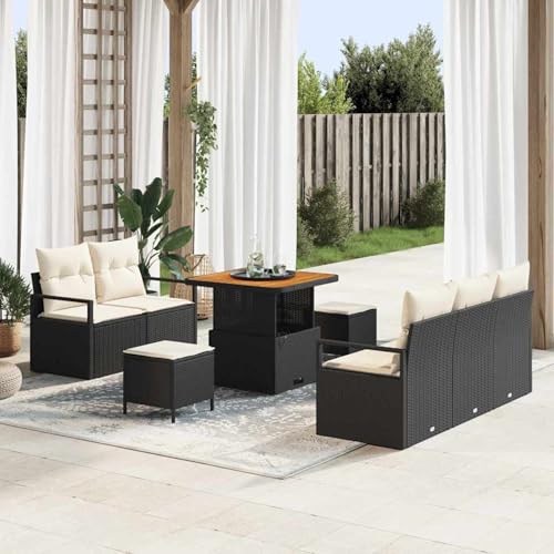 8-teiliges Garten Sofa Set mit Kissen Schwarz Poly Rattan Akazie, Modulares Gartenmöbel-Set für Balkon Terrasse und Café3364415 8-teiliges Garten Sofa Set mit Kissen Schwarz Poly Rattan Akazie, Modulares Gartenmöbel-Set für Balkon Terrasse und Café3364415 von Swpsd