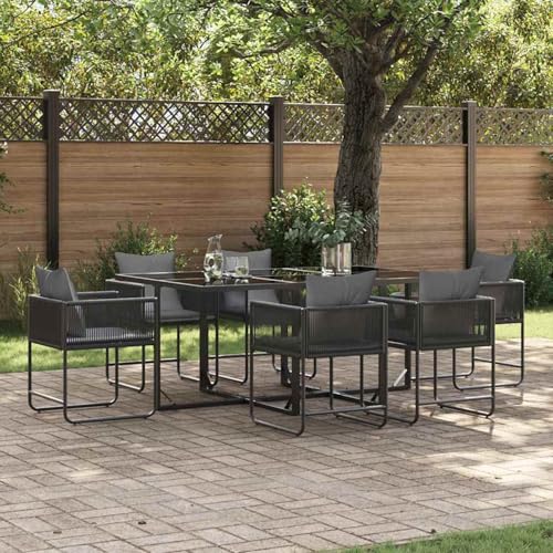 9-TLG. Garten-Essgruppe mit Kissen Stahl und Poly Rattan, Gartentisch Stühlen Gartenmöbel Set for Outdoor Essbereich Balkon Café3335874 von Swpsd