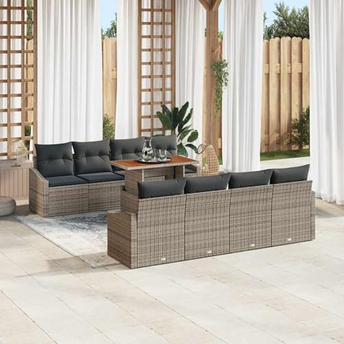 9 Teiliges Garten Essset mit Kissen Grau Poly Rattan Akazie, Gartentisch Stühlen Gartenmöbel Set for Outdoor Essbereich Balkon Café3349810 9 Teiliges Garten Essset mit Kissen Grau Poly Rattan Akazie, Gartentisch Stühlen Gartenmöbel Set for Outdoor Essbereich Balkon Café3349810 von Swpsd
