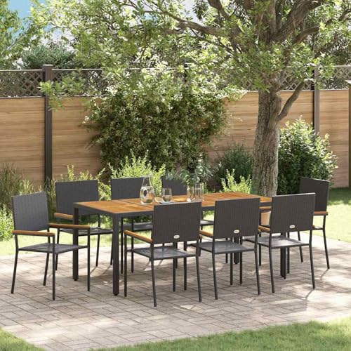 9-teiliges Garten-Esstisch-Set Schwarz Poly-Rattan, Gartentisch Stühlen Gartenmöbel Set for Outdoor Essbereich Balkon Café3365412 von Swpsd