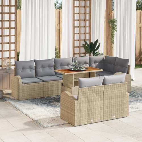 9-teiliges Garten Esszimmer-Set mit Kissen Beige Poly Rattan Akazie, Gartentisch Stühlen Gartenmöbel Set for Outdoor Essbereich Balkon Café3349601 9-teiliges Garten Esszimmer-Set mit Kissen Beige Poly Rattan Akazie, Gartentisch Stühlen Gartenmöbel Set for Outdoor Essbereich Balkon Café3349601 von Swpsd