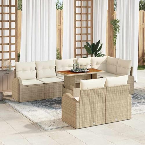 9-teiliges Garten Esszimmer Set mit Kissen Beige Poly Rattan Akazie, Gartentisch Stühlen Gartenmöbel Set for Outdoor Essbereich Balkon Café3349602 9-teiliges Garten Esszimmer Set mit Kissen Beige Poly Rattan Akazie, Gartentisch Stühlen Gartenmöbel Set for Outdoor Essbereich Balkon Café3349602 von Swpsd