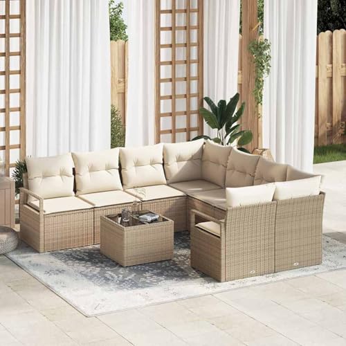 9-teiliges Garten Sofa Set mit Kissen Beige Poly Rattan, Modulares Gartenmöbel-Set für Balkon Terrasse und Café3354990 9-teiliges Garten Sofa Set mit Kissen Beige Poly Rattan, Modulares Gartenmöbel-Set für Balkon Terrasse und Café3354990 von Swpsd